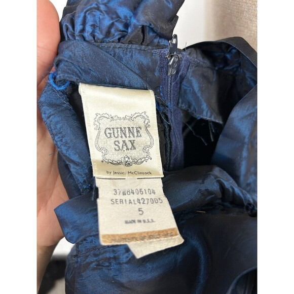 GUNNE SAX vintage 80s Dress Fit & flare ruffle frill metallic cobalt blue size 5 - Picture 6 of 9